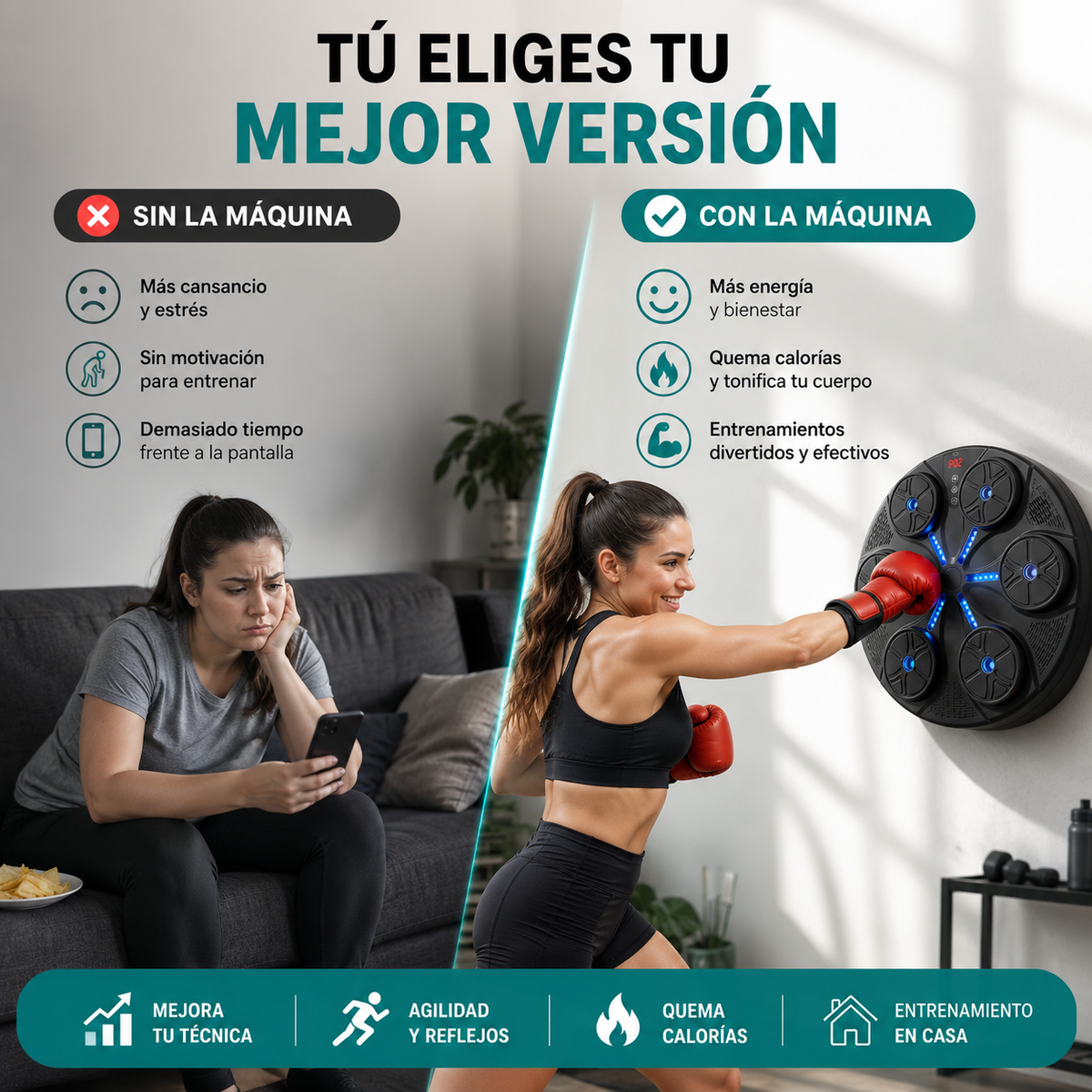 ReflexBox™ Máquina de boxeo inteligente - Bluetooth Integrado, Ejercicio Completo para Todo el Cuerpo, Ideal para Toda la Familia