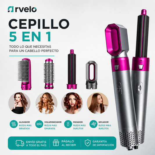 CEPILLO 5 EN 1: SECA, ALISA, RIZA Y DA VOLUMEN EN MINUTOS