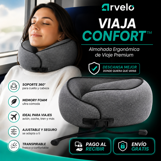 Viaja Confort™ Almohada de viaje - Reduce la tensión en cuello y hombros y Evita despertarte con molestias.