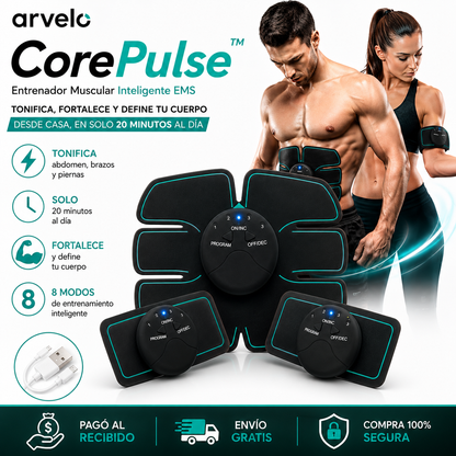 CorePulse™ Estimulador muscular -  Estimula los músculos abdominales con tecnología EMS y Compacto, cómodo y fácil de usar en casa