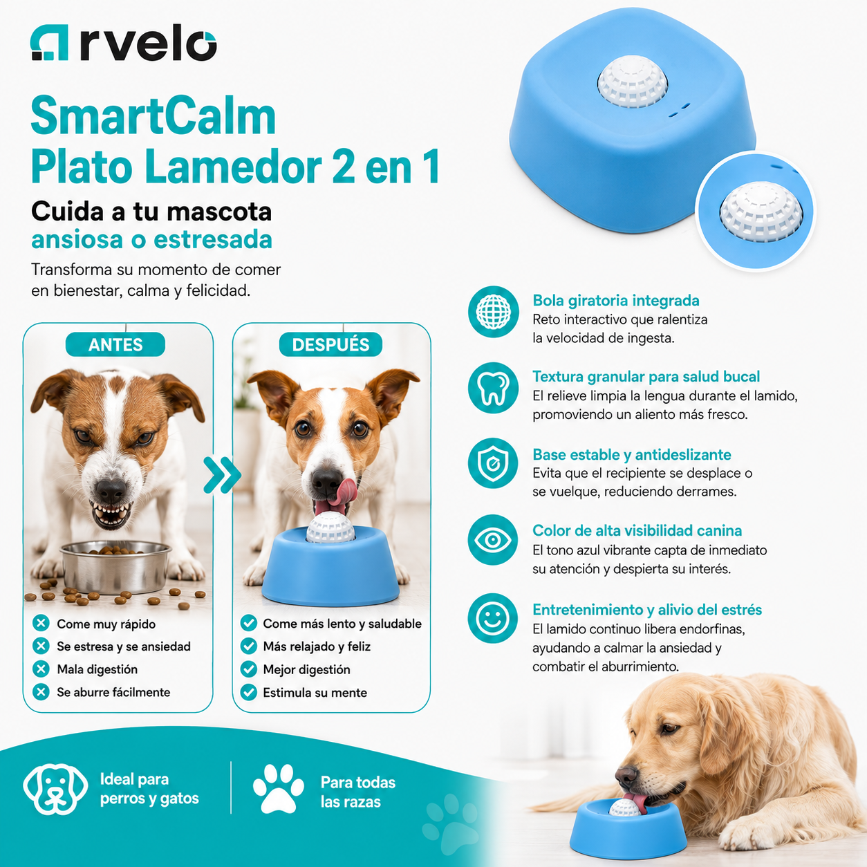 SmartCalm Plato Lamedor 2 en 1 — Reduce el estrés y mejora la digestão + AHORA, ENVIO GRATIS