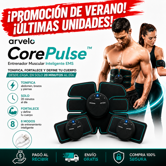 CorePulse™ Estimulador muscular -  Estimula los músculos abdominales con tecnología EMS y Compacto, cómodo y fácil de usar en casa