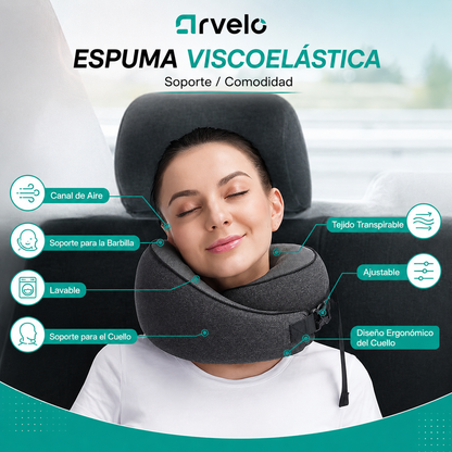 Viaja Confort™ Almohada de viaje - Reduce la tensión en cuello y hombros y Evita despertarte con molestias.