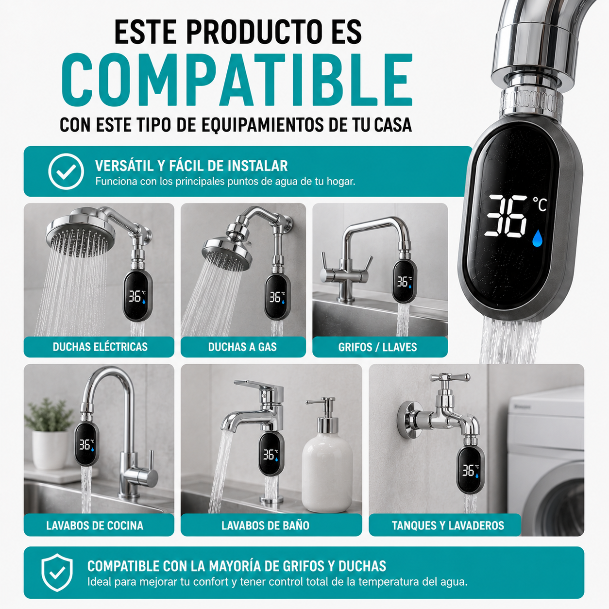 AQUATEMP™ Medidor LED - Baños a la temperatura perfecta en 1 segundo