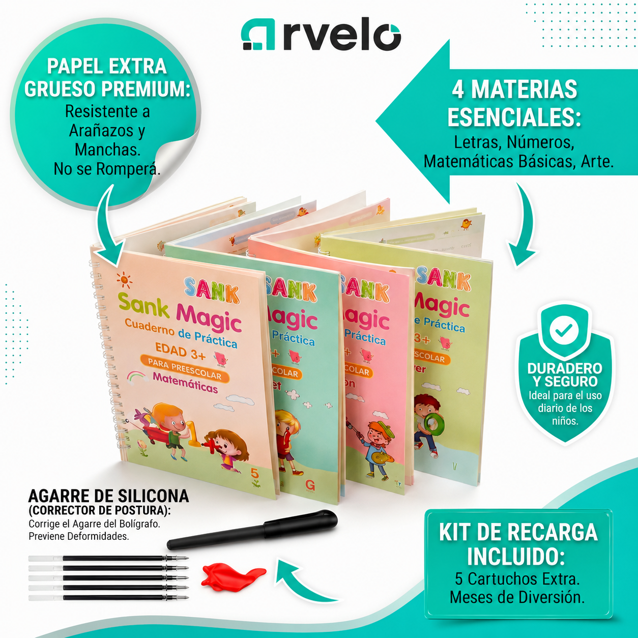 MAGICWRITE Cuaderno Mágico para Niños - Mejora la caligrafía, Ideal para niños de diferentes edades y niveles de aprendizaje.