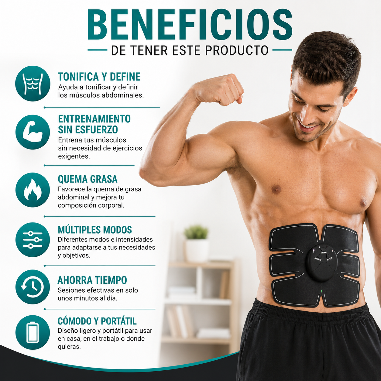 CorePulse™ Estimulador muscular -  Estimula los músculos abdominales con tecnología EMS y Compacto, cómodo y fácil de usar en casa