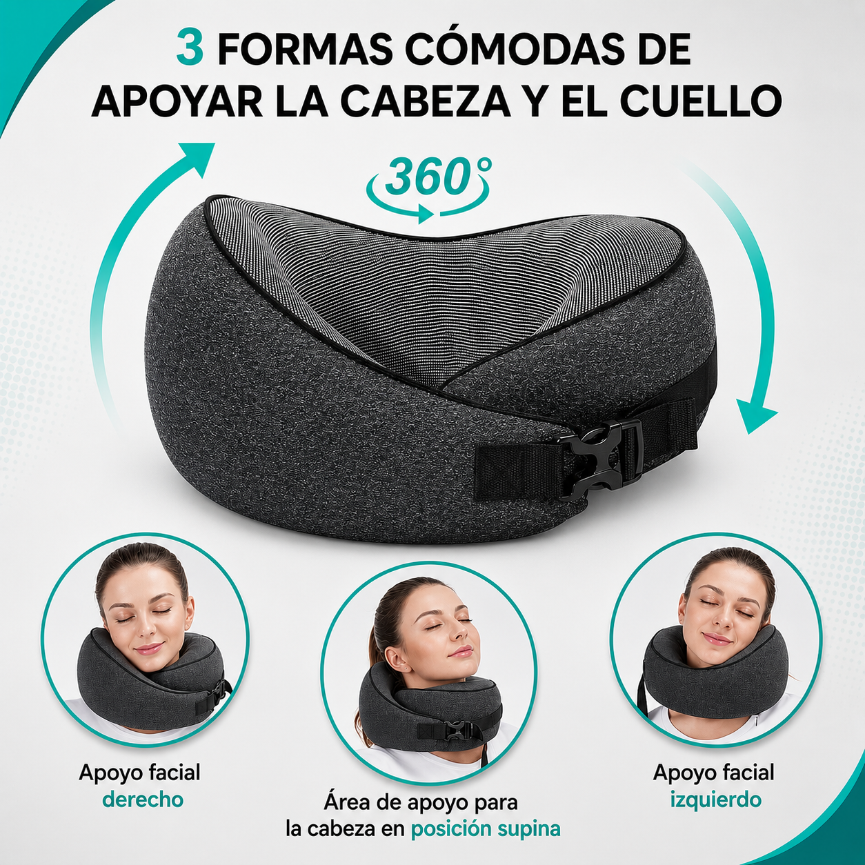 Viaja Confort™ Almohada de viaje - Reduce la tensión en cuello y hombros y Evita despertarte con molestias.