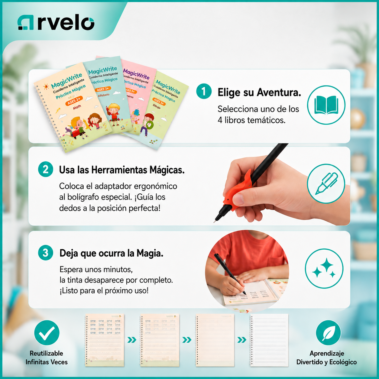 MAGICWRITE Cuaderno Mágico para Niños - Mejora la caligrafía, Ideal para niños de diferentes edades y niveles de aprendizaje.