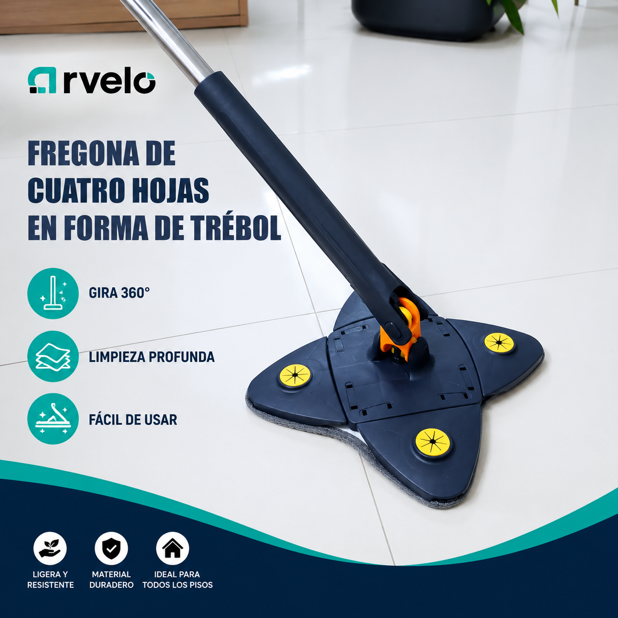 TRIMOP MAX™ Fregona de Limpieza telescópica 360* -  Sistema autoescurrible, Microfibra reutilizable, Mango telescópico y Limpia más rápido y con mucho menos esfuerzo