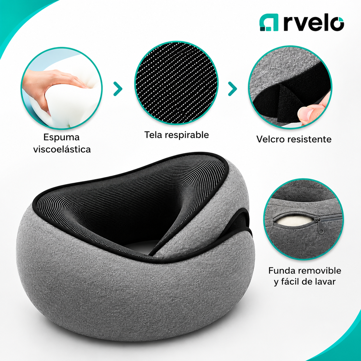 Viaja Confort™ Almohada de viaje - Reduce la tensión en cuello y hombros y Evita despertarte con molestias.
