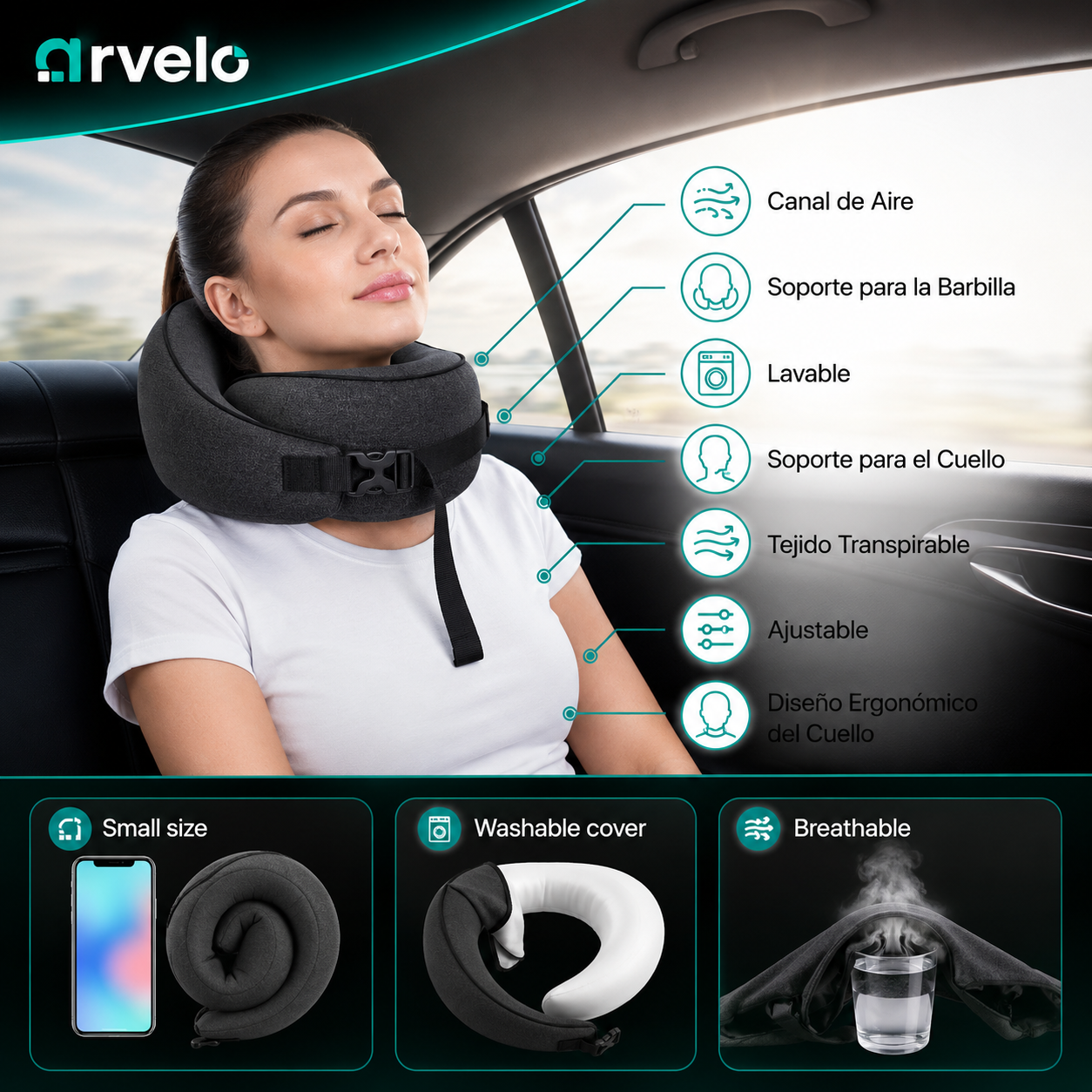 Viaja Confort™ Almohada de viaje - Reduce la tensión en cuello y hombros y Evita despertarte con molestias.
