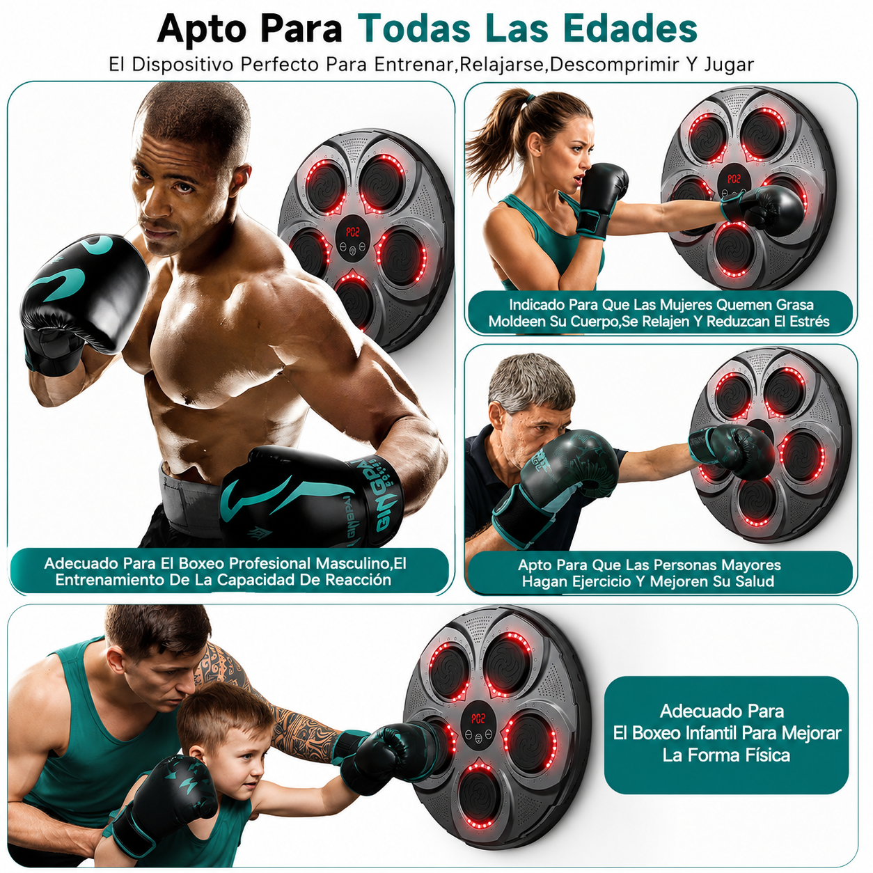 ReflexBox™ Máquina de boxeo inteligente - Bluetooth Integrado, Ejercicio Completo para Todo el Cuerpo, Ideal para Toda la Familia