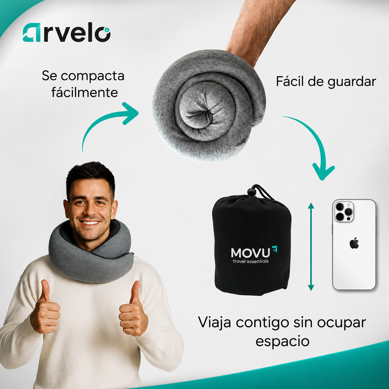 Viaja Confort™ Almohada de viaje - Reduce la tensión en cuello y hombros y Evita despertarte con molestias.