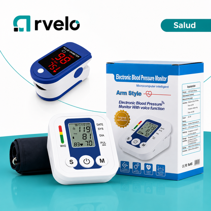 VITALCHECK Pack Inteligente para tu salud - Medición de SpO₂, Medición de frecuencia cardíaca, Rango de presión: 0–299 mmHg, Pulso: 40–200 lpm.