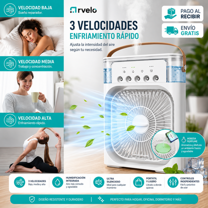 AIREFRESH Premium™ Ventilador, humidificador y nebulizador - Refresca tu espacio al instante, Ventilador potente,  Refrigeración por nebulización y Humidificador de aire