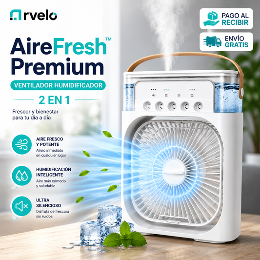 AIREFRESH Premium™ Ventilador, humidificador y nebulizador - Refresca tu espacio al instante, Ventilador potente,  Refrigeración por nebulización y Humidificador de aire