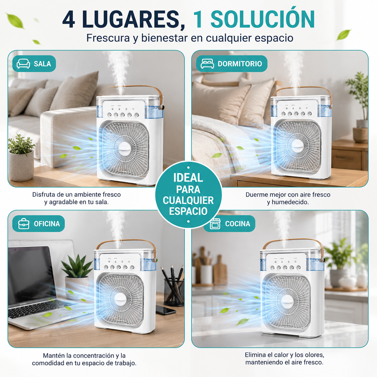 AIREFRESH Premium™ Ventilador, humidificador y nebulizador - Refresca tu espacio al instante, Ventilador potente,  Refrigeración por nebulización y Humidificador de aire