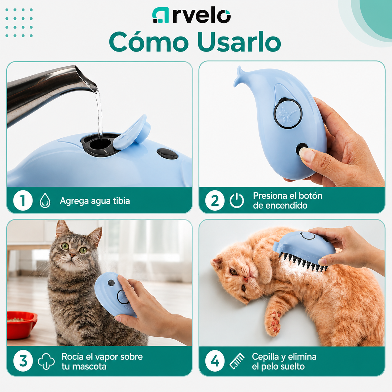 VapoPet™ Pro | Cepillo de Vapor para Perros y Gatos – Elimina el Pelo Suelto y Masajea con Suavidad