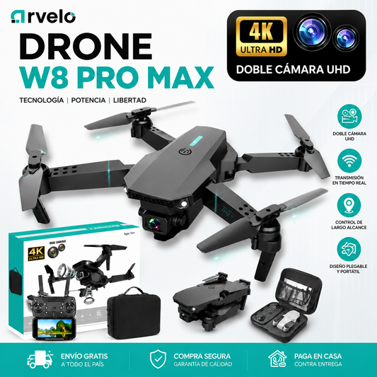 Drone W8 Pro Max 4K – Fácil de Pilotar, Ideal para Principiantes y Transportar