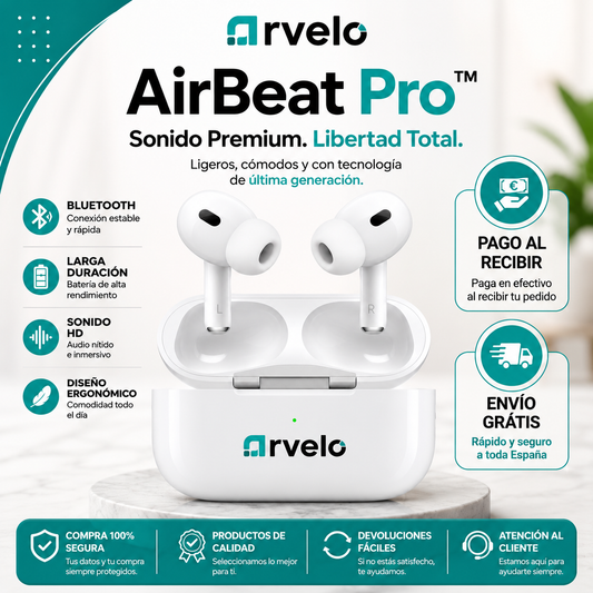 AIRBEAT PRO Auriculares Inalámbricos 2ª Generación - Sonido HD,  Bluetooth 5.3, con 30 horas de autonomía, Resistentes al sudor y Compatibles con iPhone, Android y Windows.