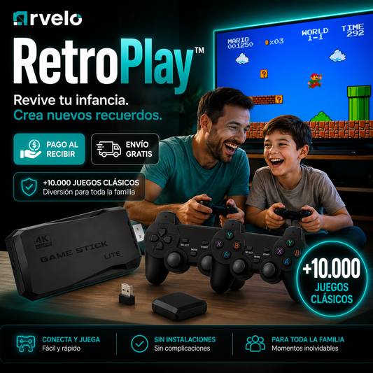RETROPLAY Videojuegos Retro - Más de 10.000 juegos, Dos mandos inalámbricos, Diversión para toda la familia y 4K