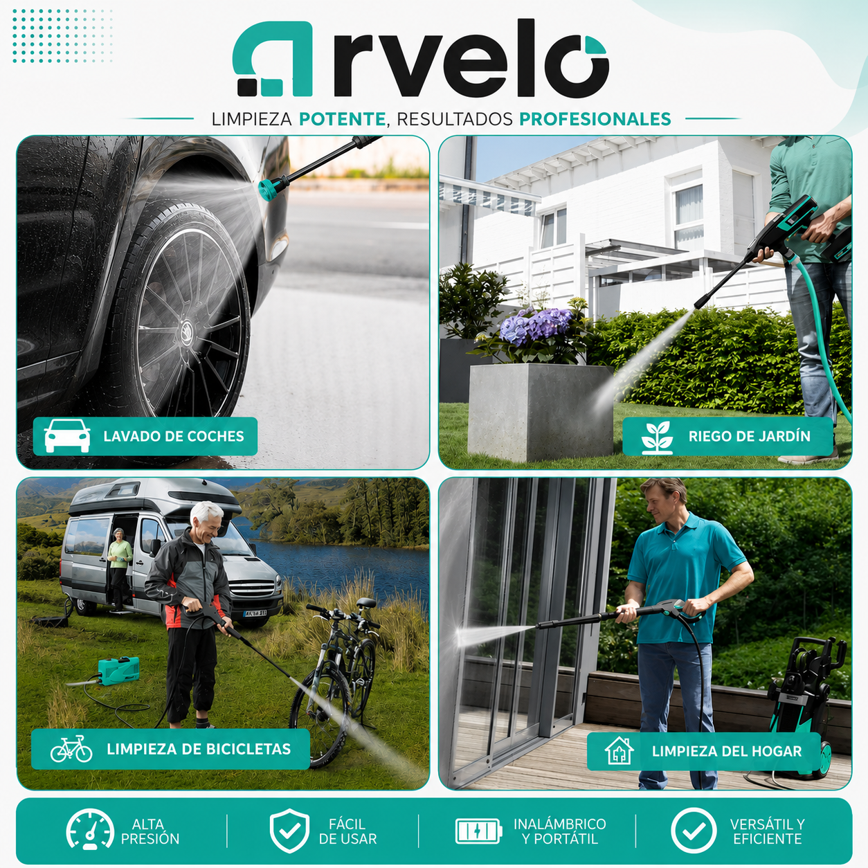 HYDROJET PRO™ Pistola Alta Presión Profesional - Portátil Doble Bateria, Hasta 80 minutos de autonomía, Motor de cobre de alta durabilidad y  Potente presión de hasta 70 BAR