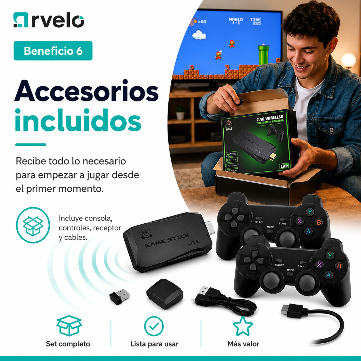 RETROPLAY Videojuegos Retro - Más de 10.000 juegos, Dos mandos inalámbricos, Diversión para toda la familia y 4K