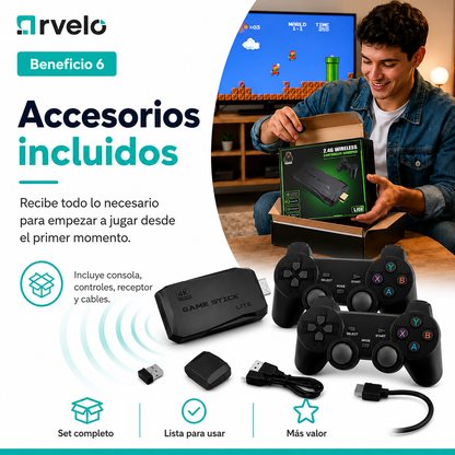 RETROPLAY Videojuegos Retro - Más de 10.000 juegos, Dos mandos inalámbricos, Diversión para toda la familia y 4K