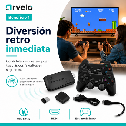 RETROPLAY Videojuegos Retro - Más de 10.000 juegos, Dos mandos inalámbricos, Diversión para toda la familia y 4K