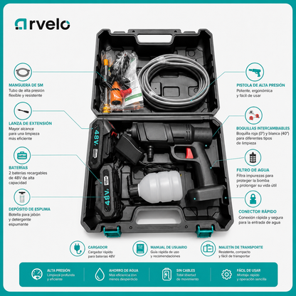 HYDROJET PRO™ Pistola Alta Presión Profesional - Portátil Doble Bateria, Hasta 80 minutos de autonomía, Motor de cobre de alta durabilidad y  Potente presión de hasta 70 BAR