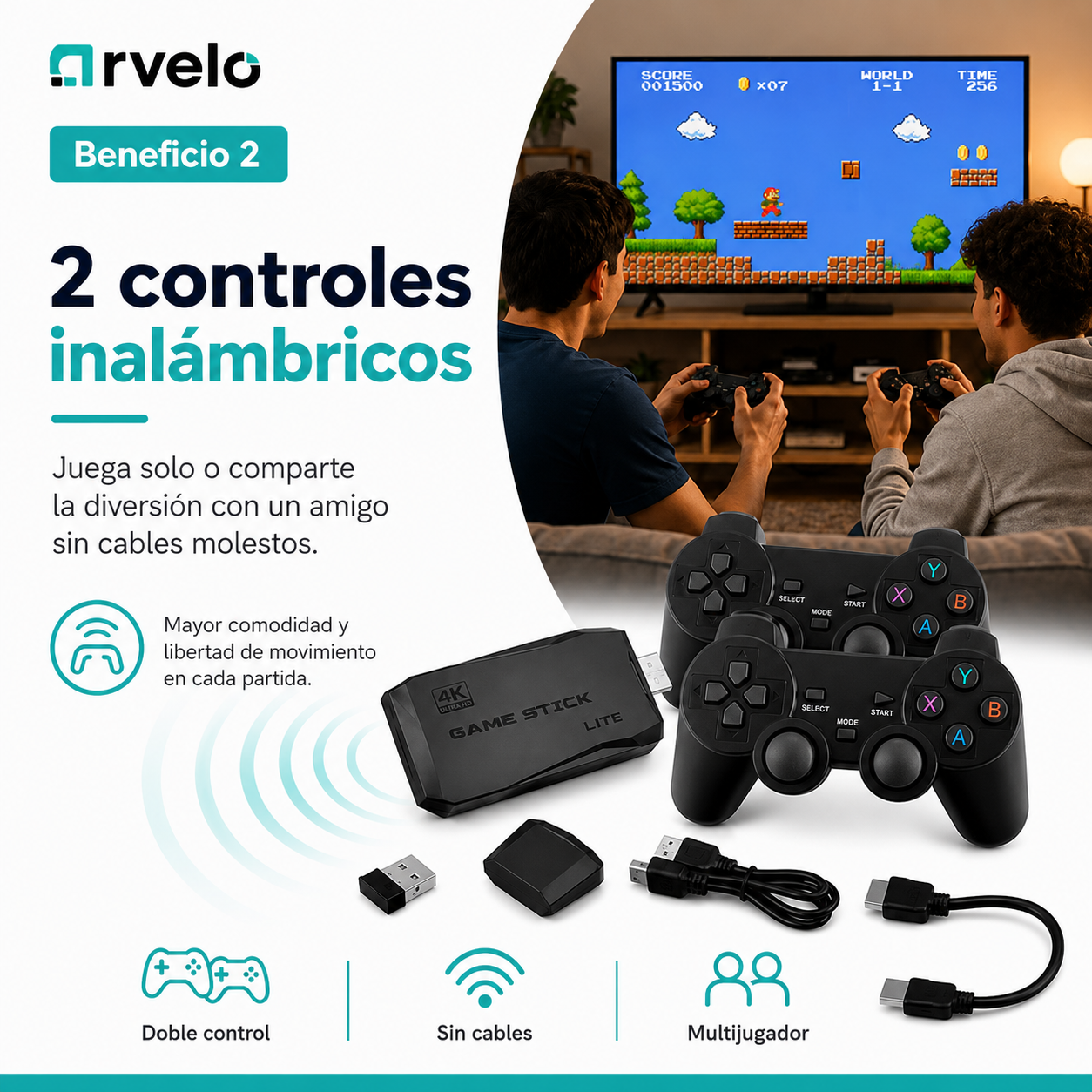 RETROPLAY Videojuegos Retro - Más de 10.000 juegos, Dos mandos inalámbricos, Diversión para toda la familia y 4K