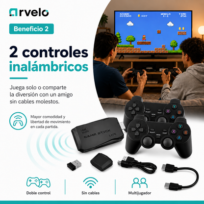 RETROPLAY Videojuegos Retro - Más de 10.000 juegos, Dos mandos inalámbricos, Diversión para toda la familia y 4K