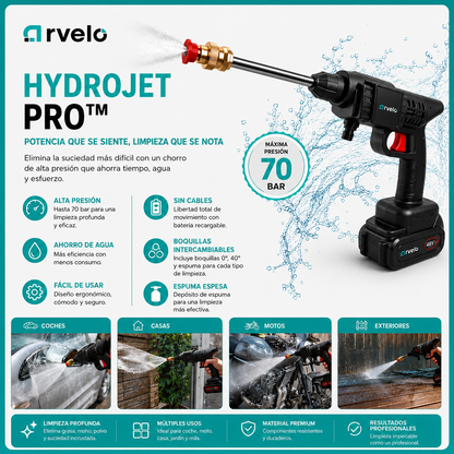 HYDROJET PRO™ Pistola Alta Presión Profesional - Portátil Doble Bateria, Hasta 80 minutos de autonomía, Motor de cobre de alta durabilidad y  Potente presión de hasta 70 BAR