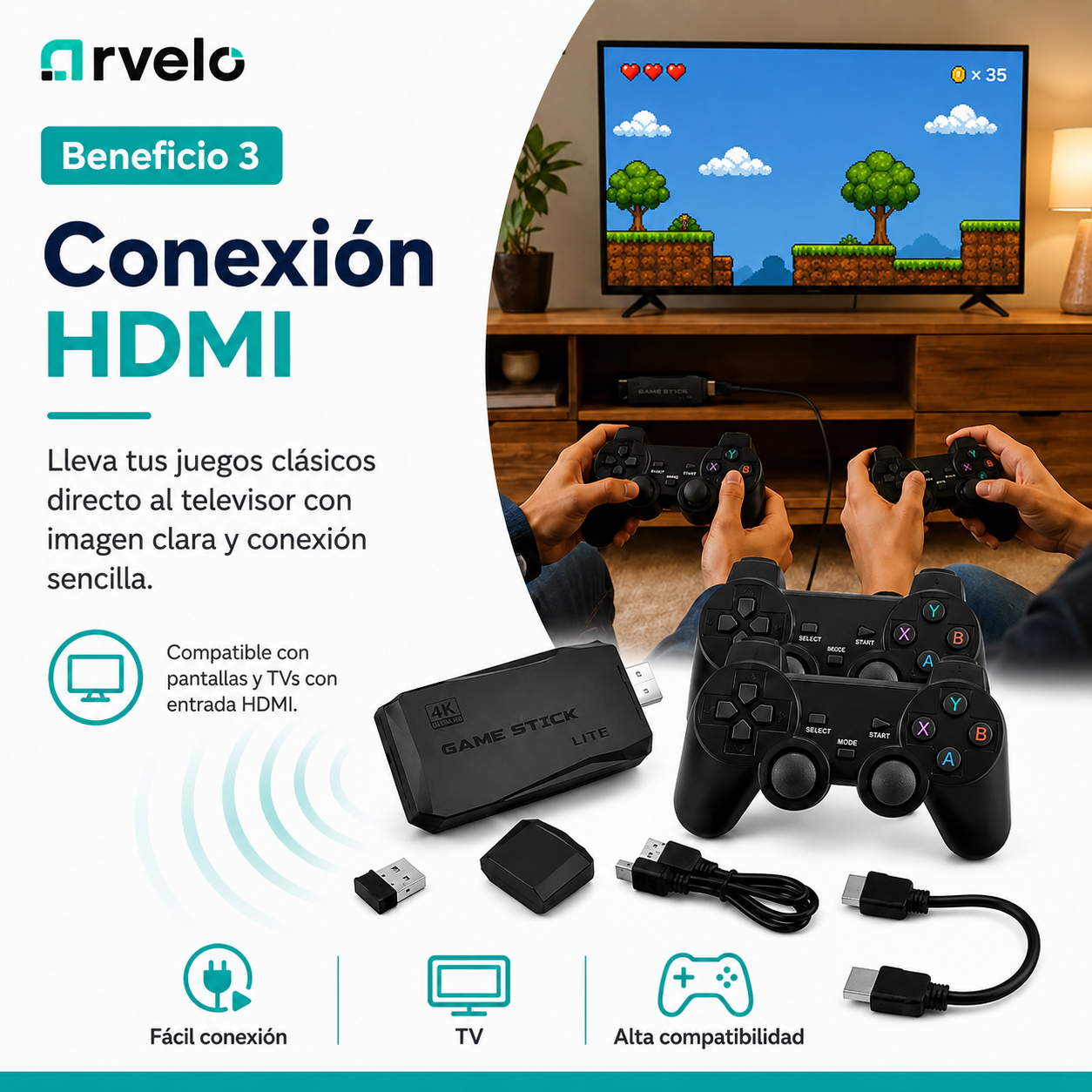 RETROPLAY Videojuegos Retro - Más de 10.000 juegos, Dos mandos inalámbricos, Diversión para toda la familia y 4K