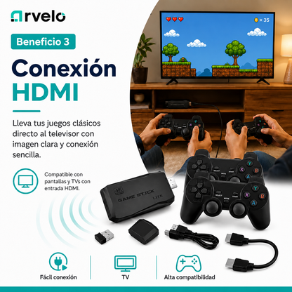 RETROPLAY Videojuegos Retro - Más de 10.000 juegos, Dos mandos inalámbricos, Diversión para toda la familia y 4K