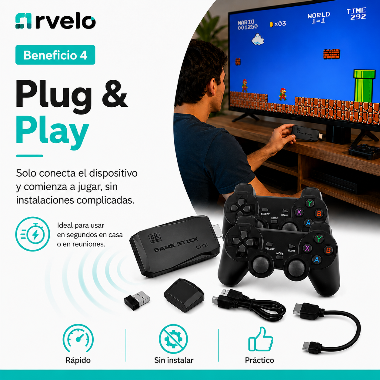 RETROPLAY Videojuegos Retro - Más de 10.000 juegos, Dos mandos inalámbricos, Diversión para toda la familia y 4K