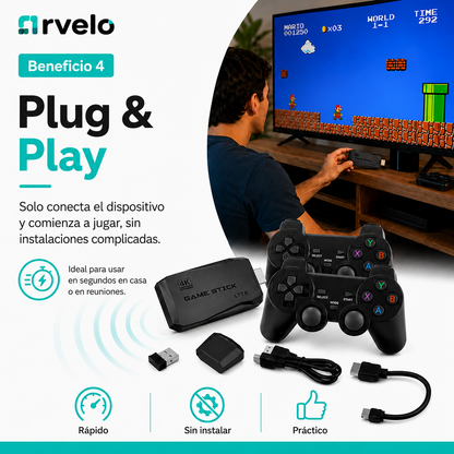 RETROPLAY Videojuegos Retro - Más de 10.000 juegos, Dos mandos inalámbricos, Diversión para toda la familia y 4K