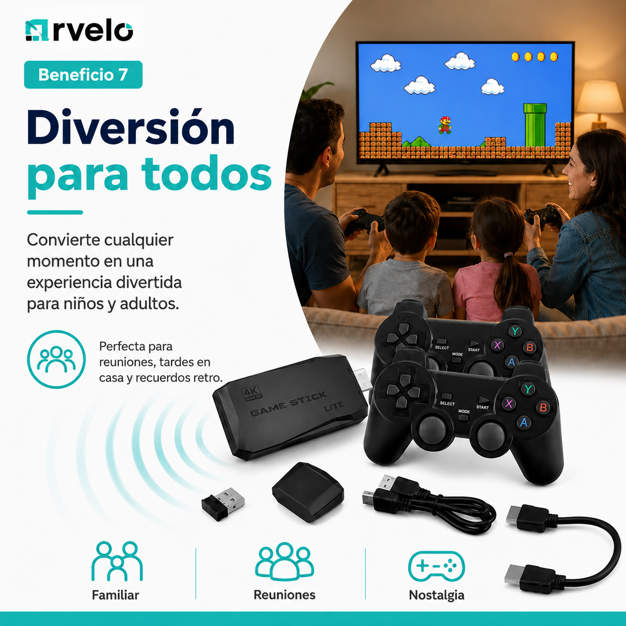 RETROPLAY Videojuegos Retro - Más de 10.000 juegos, Dos mandos inalámbricos, Diversión para toda la familia y 4K